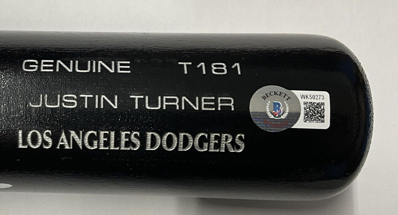 7/10 S JUSTIN TURNER DODGERS SIGNED LOUISVILLE SLUGGER BAT "2020 WS CHAMPS" BAS