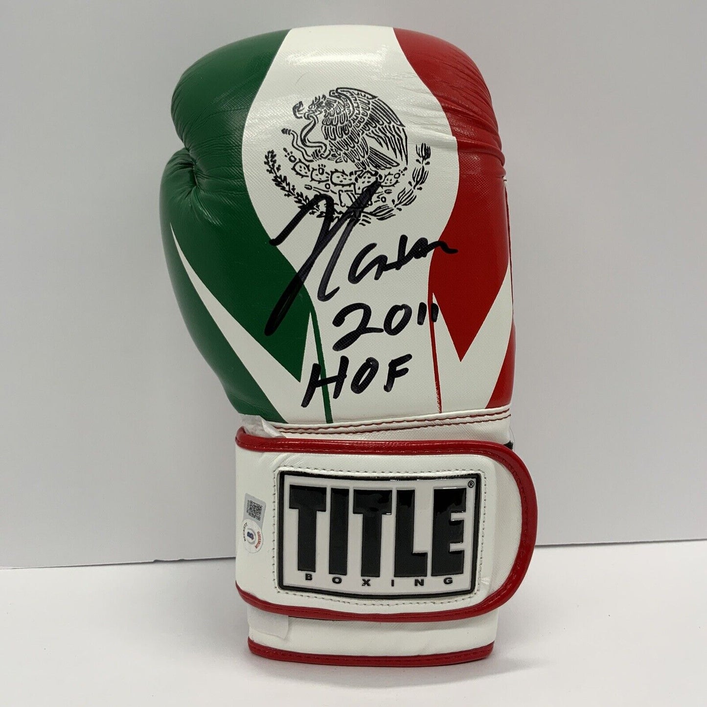 JULIO CESAR CHAVEZ SIGNED TITLE MEXICO RH GLOVE WITH "HOF 2011" INSC BAS W210315