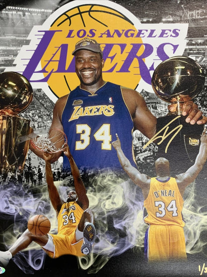 1/34 SHAQUILLE O'NEAL LAKERS MVP SIGNED 18X22 LE CANVAS EDIT PRINT PSA 9A24775