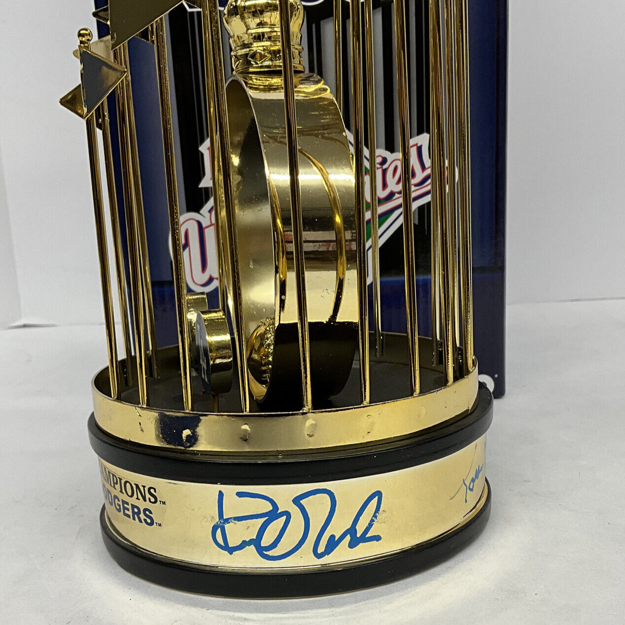 OREL HERSHISER KIRK GIBSON LASORDA SIGNED DODGERS 12" 88 WS TROPHY PSA 8A78420