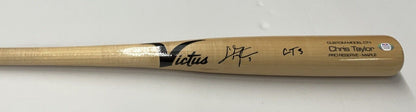 CHRIS TAYLOR DODGERS SIGNED VICTUS MODEL BLONDE BAT "CT3" INSCRIPT PSA 1C01220