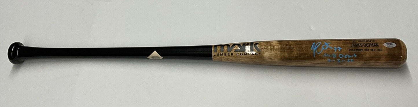 JAMES OUTMAN DODGERS SIGNED MARK LUMBER MODEL BAT "MLB DEBUT 7-31-22 PSA RG51316