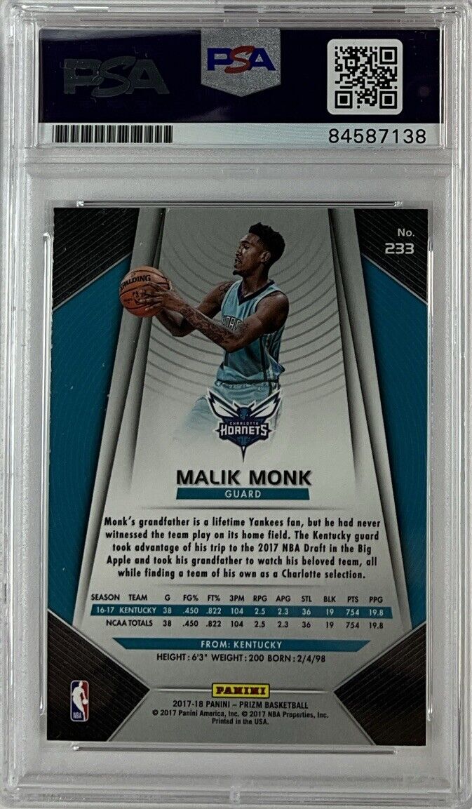 MALIK MONK SIGNED HORNETS PANINI PRIZM #233 RC PSA SLABBED ITP 84587138