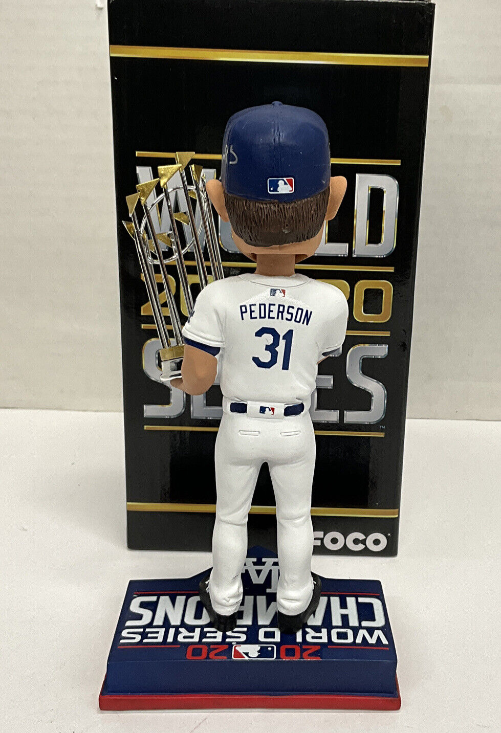 JOC PEDERSON DODGERS SIGNED FOCO CHAMPION BOBBLEHEAD "2020 WS CHAMP" BAS WL97097