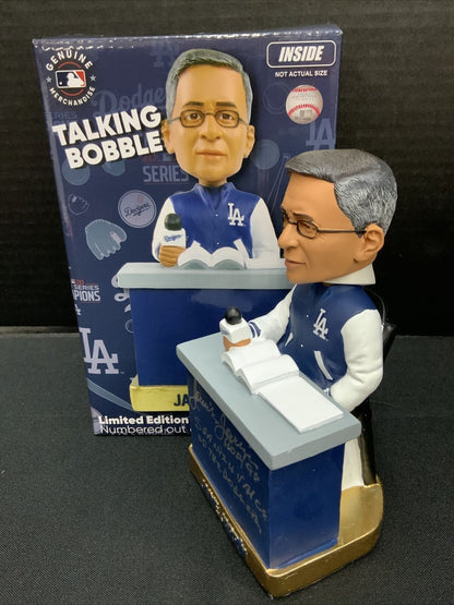 JAIME JARRIN SIGNED TALKING BOBBLEHEAD "SPANISH VOICE OF DODGERS HOF 98" PSA 