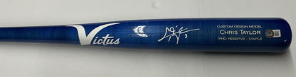 CHRIS TAYLOR DODGERS WS CHAMP SIGNED VICTUS GAME MODEL BLUE BAT BAS ITP WZ59544