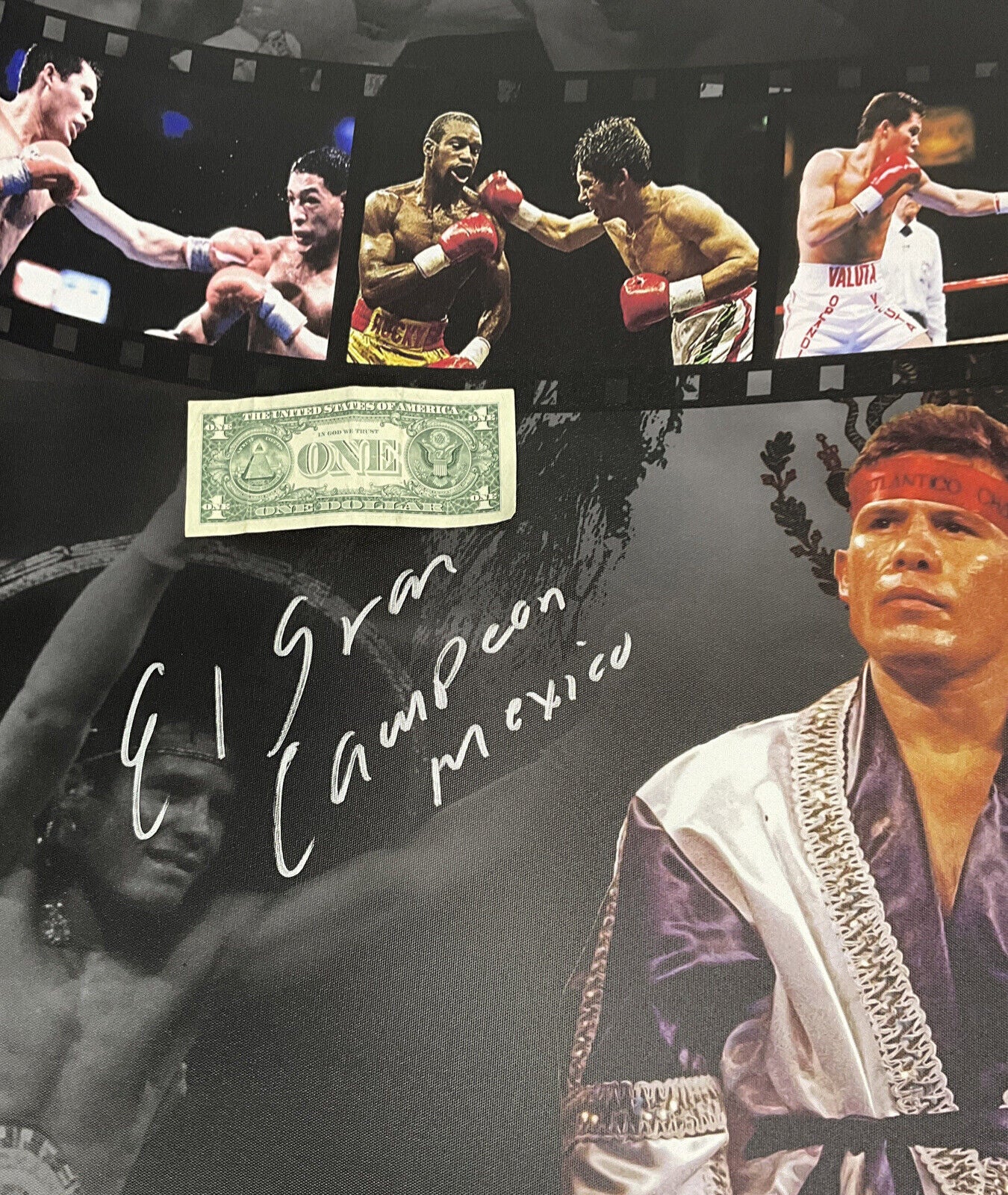 JULIO CESAR CHAVEZ SIGNED 30X40 STRETCHED LE CANVAS MULTIPLE INSCRIP BAS W210362