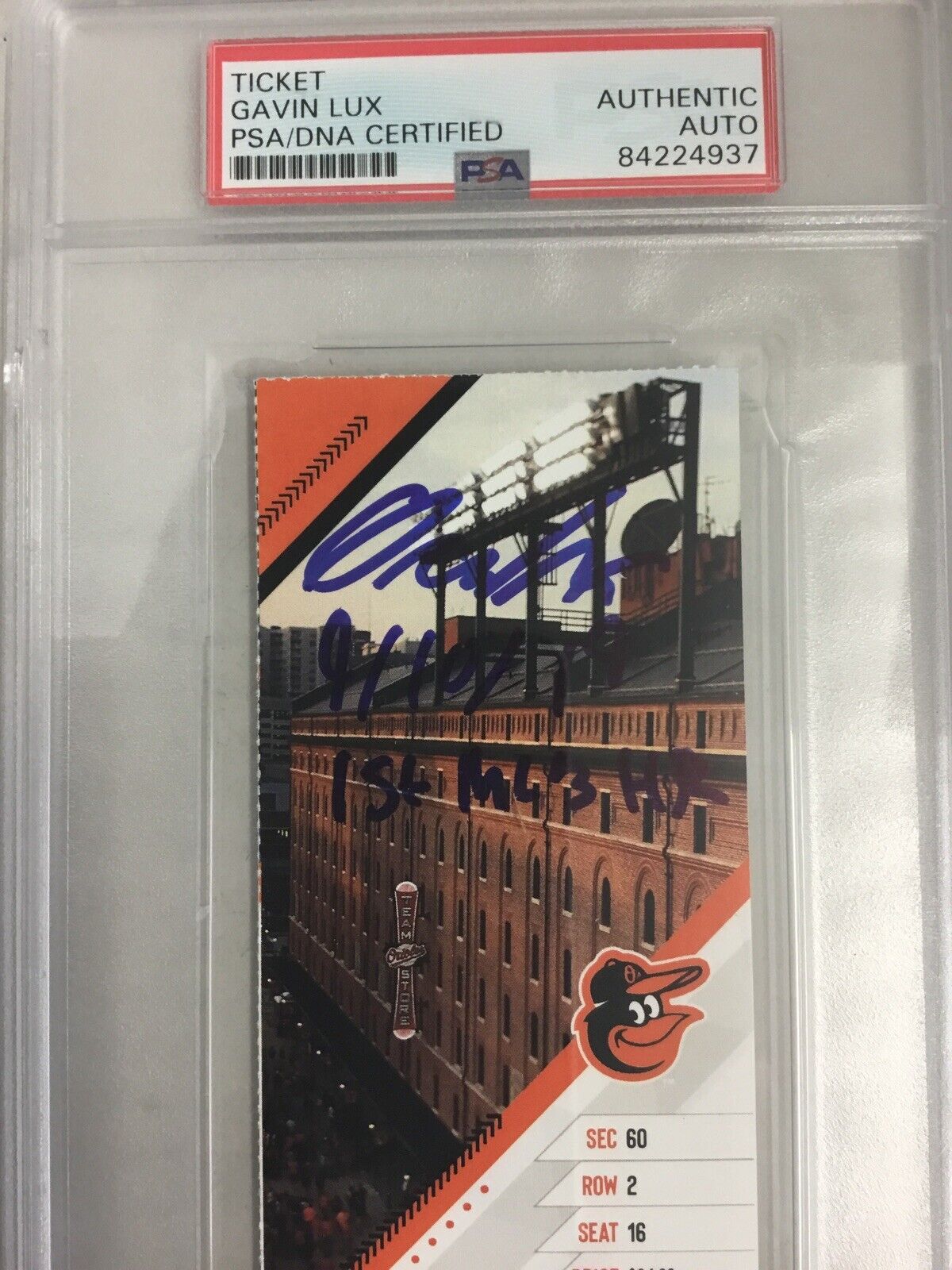 GAVIN LUX SIGNED PSA SLABBED TICKET STUB "1ST MLB HR" INSCRIPTION FANATICS