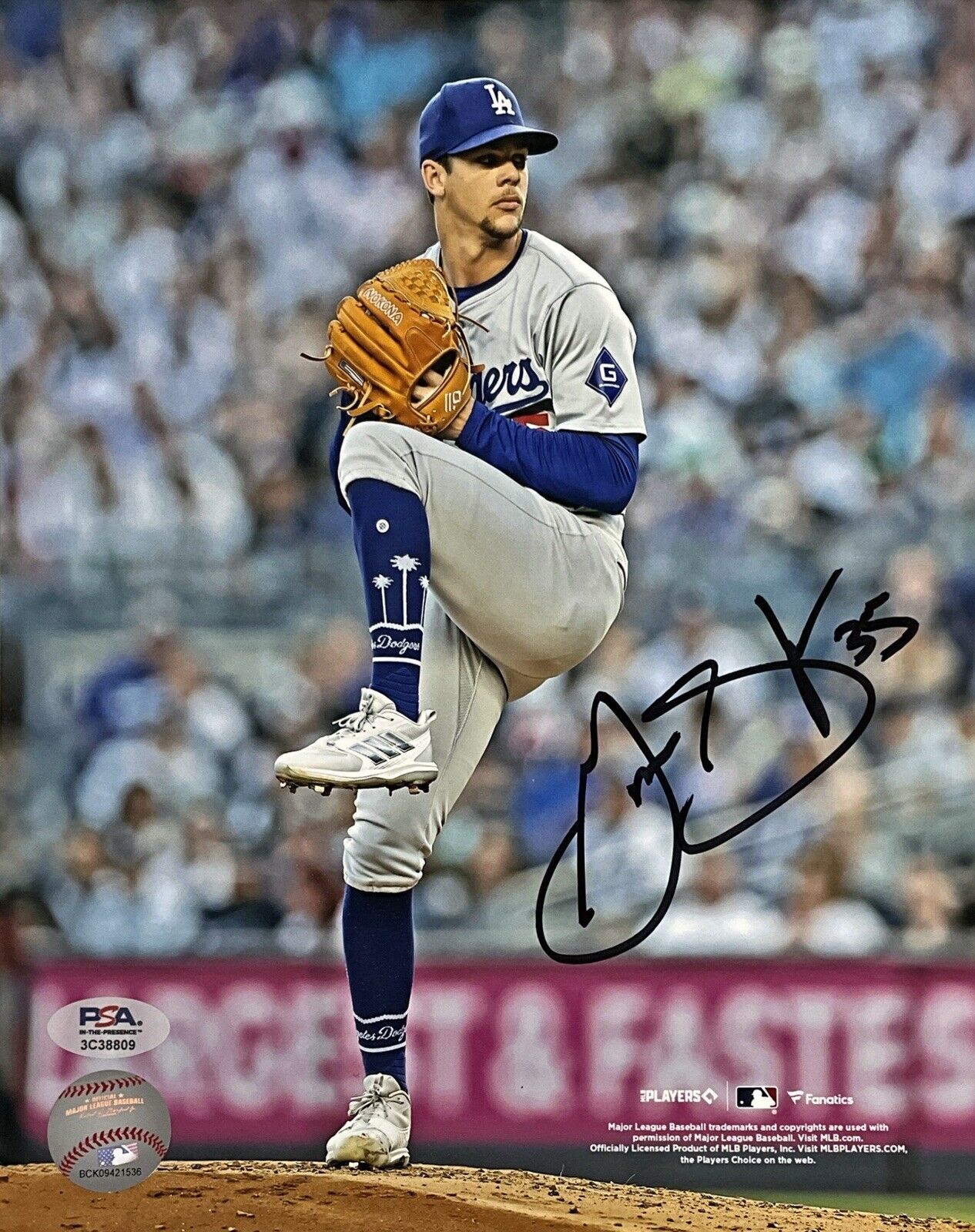 GAVIN STONE DODGERS ROOKIE PITCHERS SIGNED 8X10 PITCHING VS YANKEES PSA WITNESS