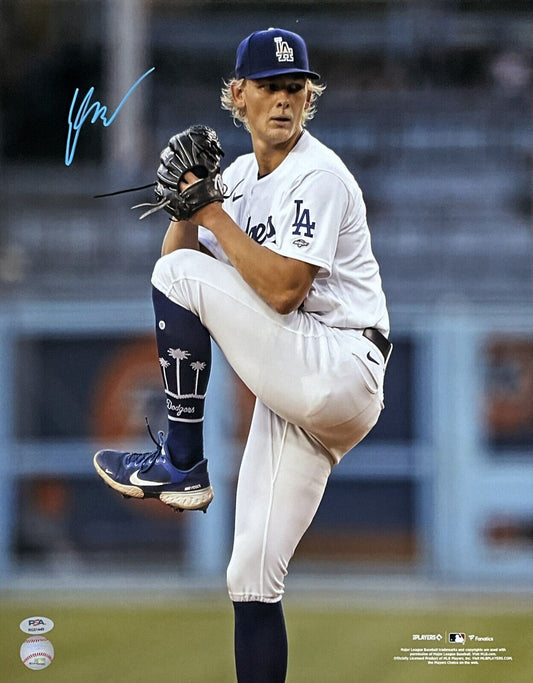 EMMETT SHEEHAN DODGERS SIGNED MLB DEBUT VS GIANTS 16X20 PHOTO BLUE PSA WITNESS