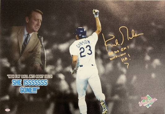 KIRK GIBSON DODGERS SIGNED 22X32 CANVAS "88 WS GM 1 WALK OFF HR" INS PSA AI33530