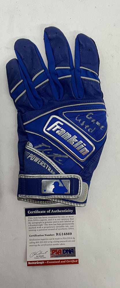 EDWIN RIOS DODGERS 2020 WS CHAMP SIGNED GAME USED BATTING GLOVES PSA RG14869/72