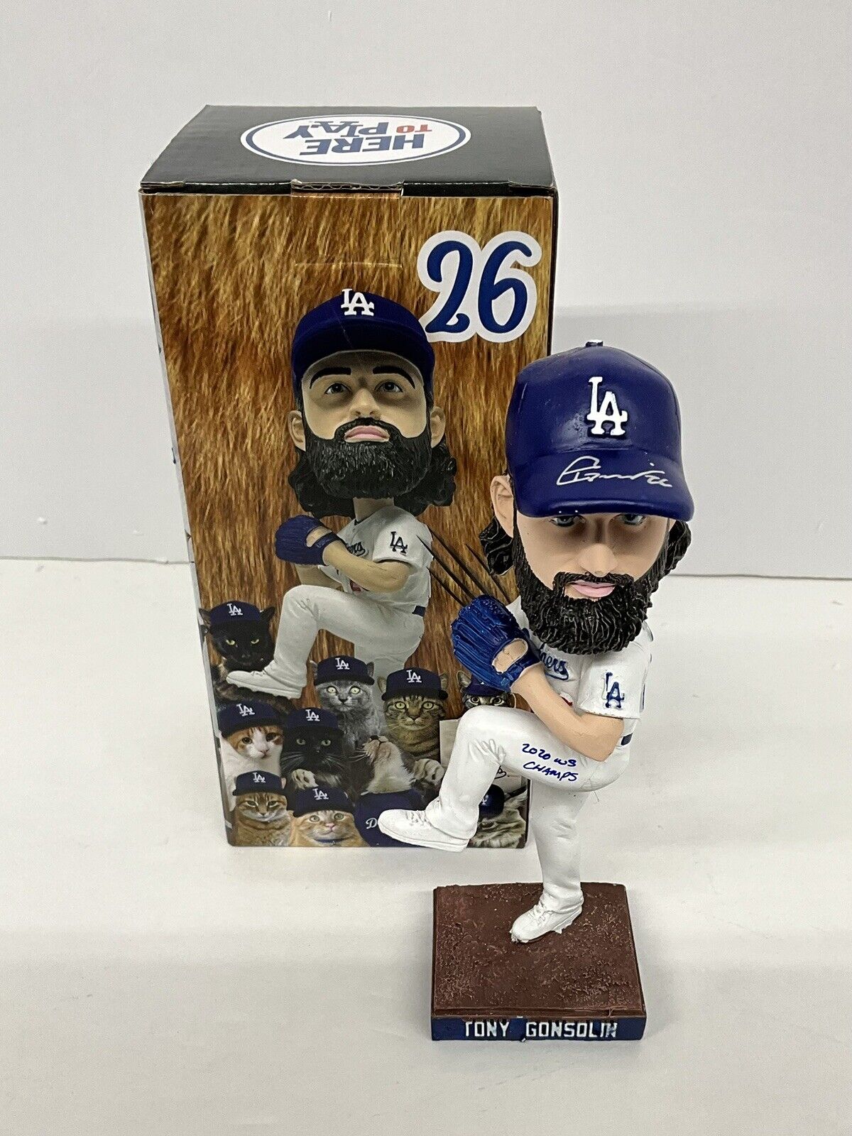 TONY GONSOLIN SIGNED DODGERS SGA BOBBLEHEAD "2020 WS CHAMPS" INSCRIP PSA 2C60240