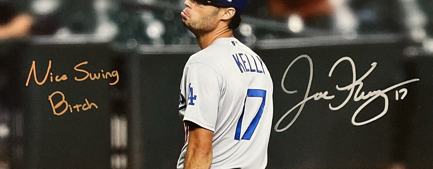 JOE KELLY SIGNED DODGERS 19X23 POUTY FACE CANVAS 