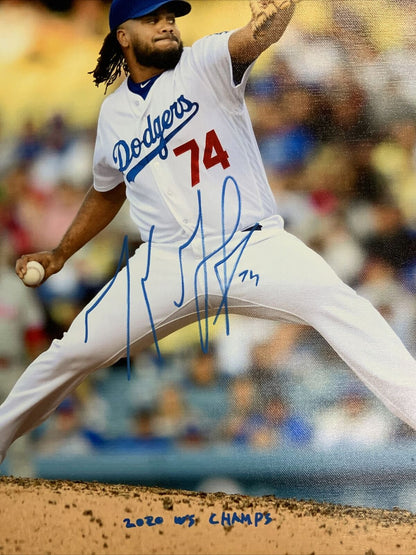 KENLEY JANSEN DODGERS SIGNED 18X22 CANVAS PRINT "2020 CHAMPS" INSC PSA 9A48415