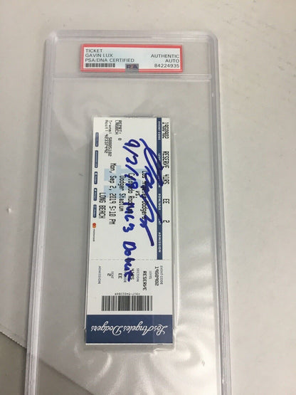 GAVIN LUX SIGNED PSA SLABBED TICKET STUB "9/2/19 MLB DEBUT" INSCRIPT FANATICS 36