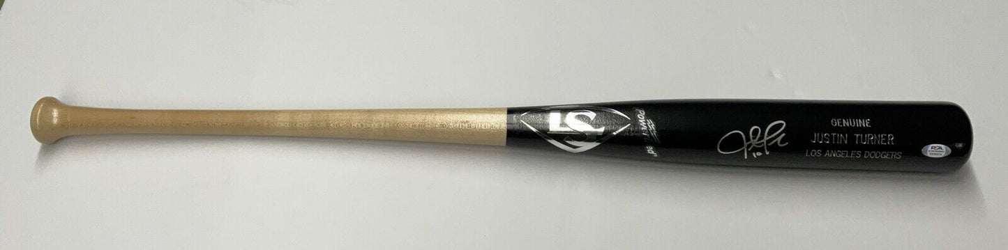 JUSTIN TURNER DODGERS WS CHAMP SIGNED LOUISVILLE SLUGGER MODEL BAT PSA 9A99916