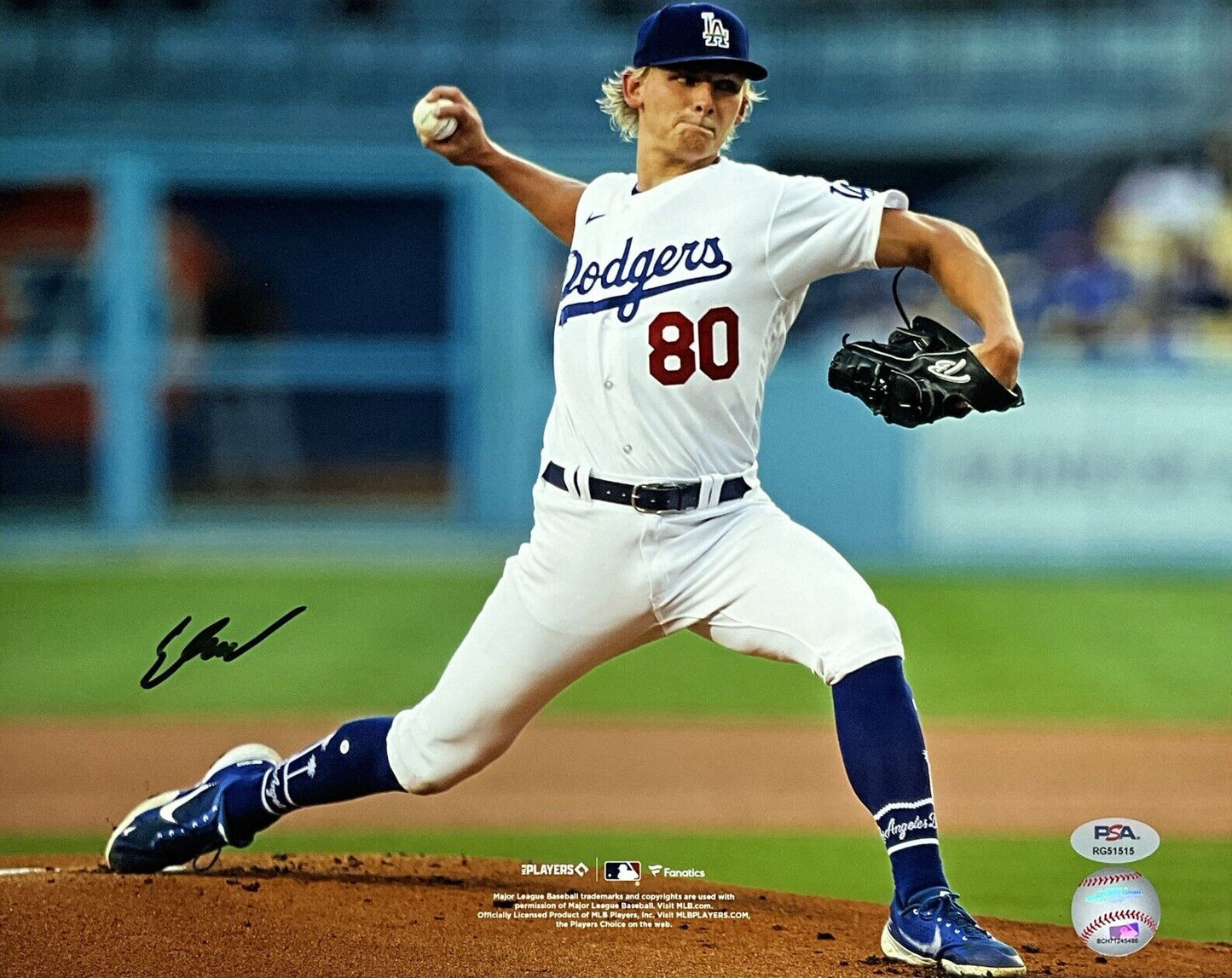 EMMETT SHEEHAN DODGERS SIGNED MLB DEBUT VS GIANTS 11X14 PHOTO BLACK PSA WITNESS