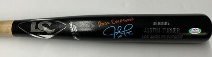 JUSTIN TURNER DODGERS SIGNED LOUISVILLE SLUGGER BAT "ROJO CHINGON" PSA 9A87950