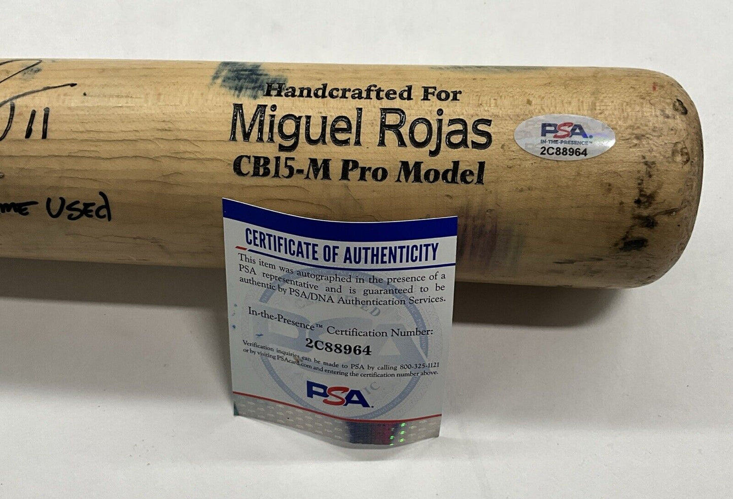 MIGUEL ROJAS MARLINS DODGERS GAME USED MARUCCI CB15 PRO BAT "GAME USED" PSA