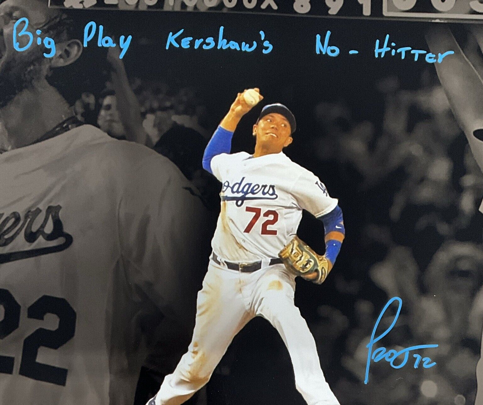 MIGUEL ROJAS DODGERS SIGNED 16X20 PHOTO EDIT "BIG PLAY KERSHAW'S NO-HITTER" PSA