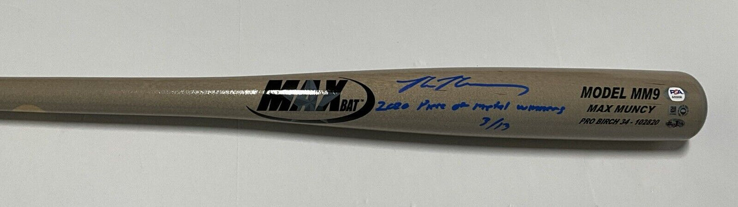 3/13 MAX MUNCY SIGNED GAME MODEL MM9 MAXBAT "2020 piece of metal winner" MLB PSA