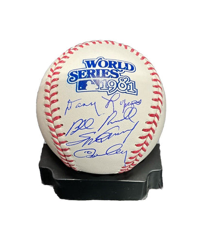 THE INFIELD LOPES, CEY, GARVEY, RUSSELL SIGNED 1981 WORLD SERIES BASEBALL BAS