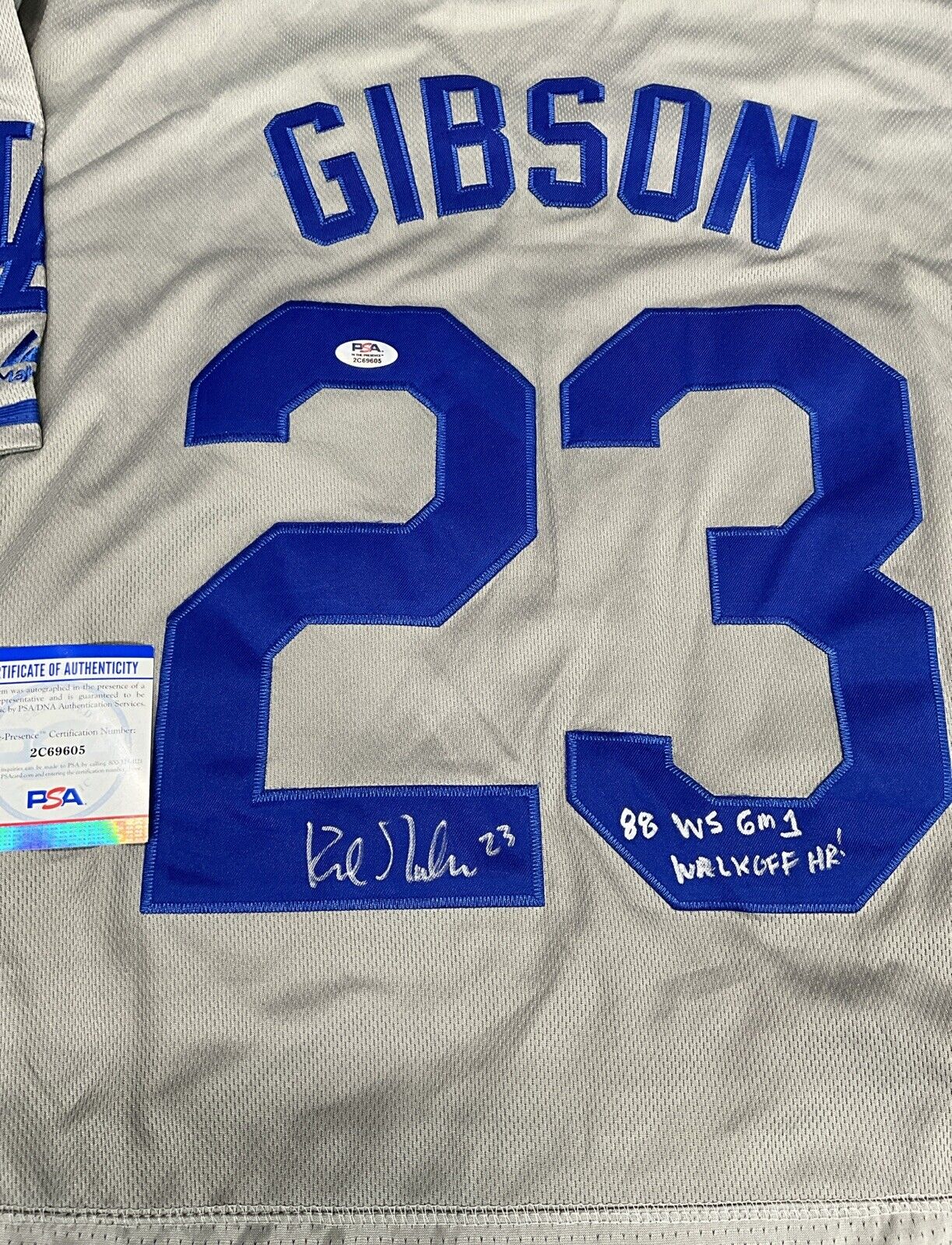 KIRK GIBSON SIGNED DODGERS 88 WS JERSEY "88 WS GM 1 WALK OFF HR! INS PSA 2C69605