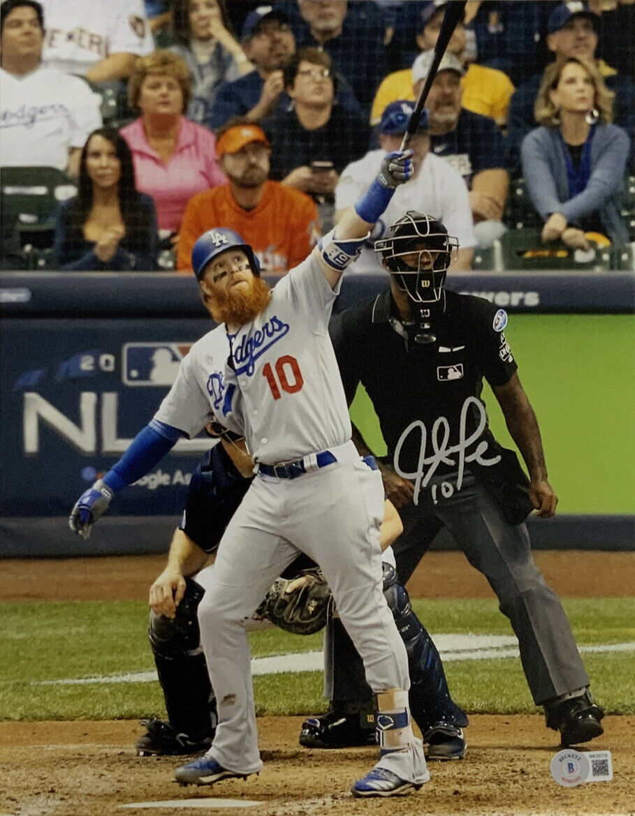 JUSTIN TURNER DODGERS SIGNED 11X14 HOMERUN PHOTO BECKETT WITNESS