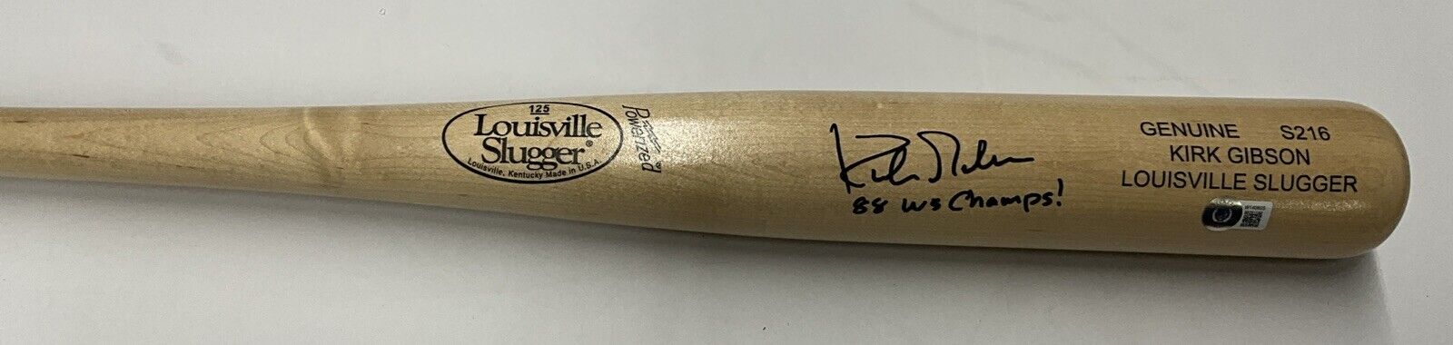 KIRK GIBSON DODGERS SIGNED LOUISVILLE SLUGGER BAT "88 WS CHAMPS" BAS W140605