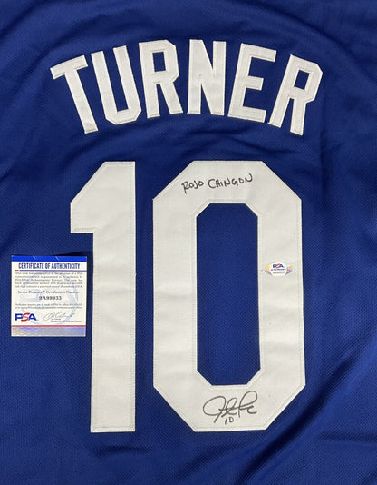 JUSTIN TURNER DODGERS SIGNED CITY CONNECT JERSEY "ROJO CHINGON" INSC PSA 9A99933