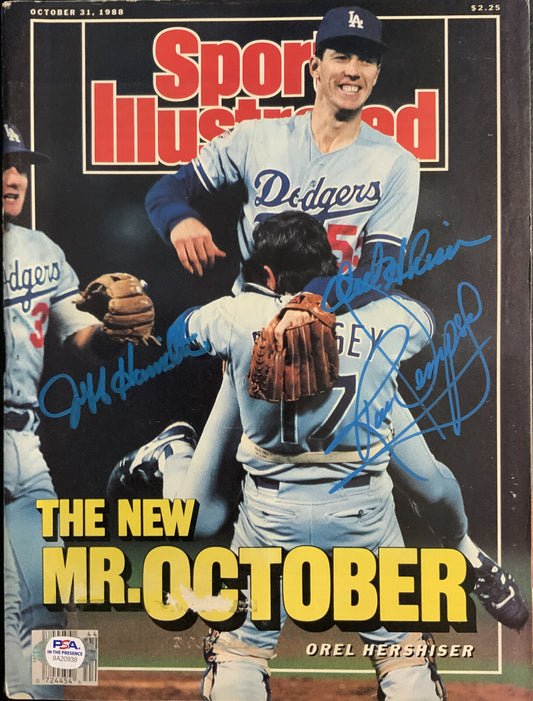 1988 MR.OCTOBER SPORTS ILLUSTRATED SIGNED HERSHISER DEMPSEY & HAMILTON PSA 20939