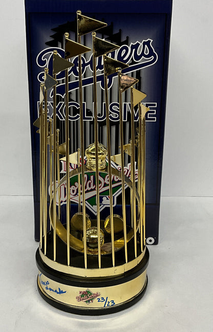 OREL HERSHISER KIRK GIBSON LASORDA SIGNED DODGERS 12" 88 WS TROPHY PSA 8A78413