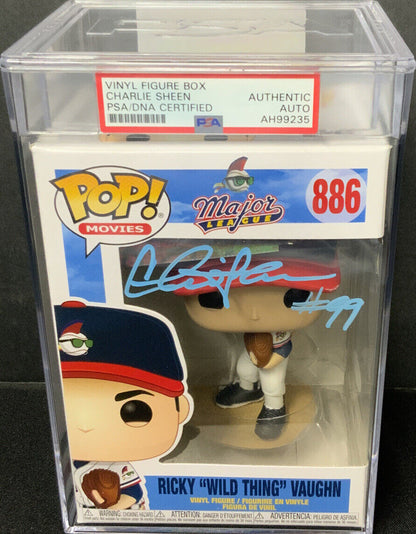 CHARLIE SHEEN SIGNED "RICKY VAUGHN" FUNKO POP  PSA SLABBED  AH99235