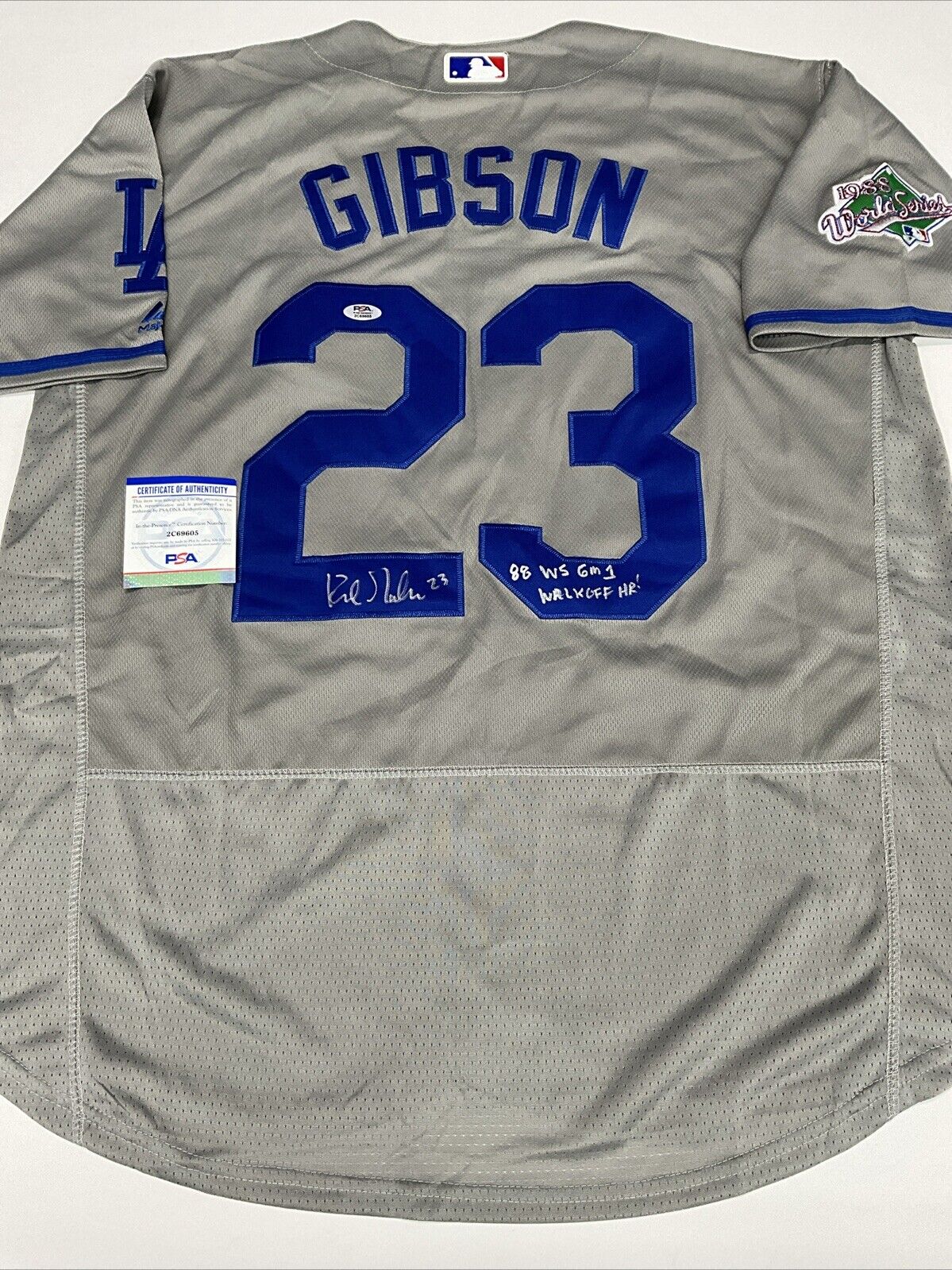 KIRK GIBSON SIGNED DODGERS 88 WS JERSEY "88 WS GM 1 WALK OFF HR! INS PSA 2C69605