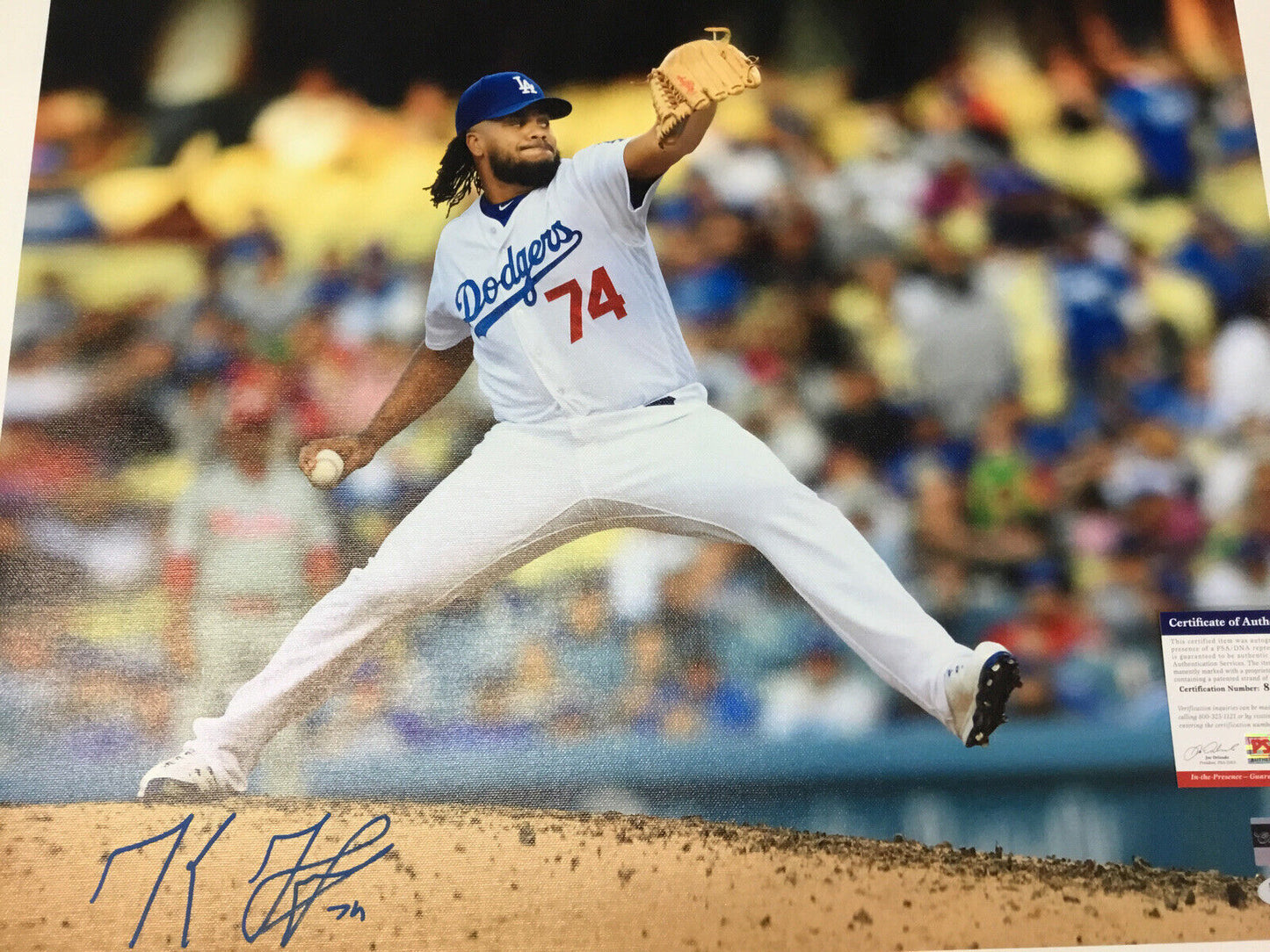 KENLEY JANSEN DODGERS ALL TIME SAVES LEADER SIGNED 18X22 CANVAS PRINT PSA 6979