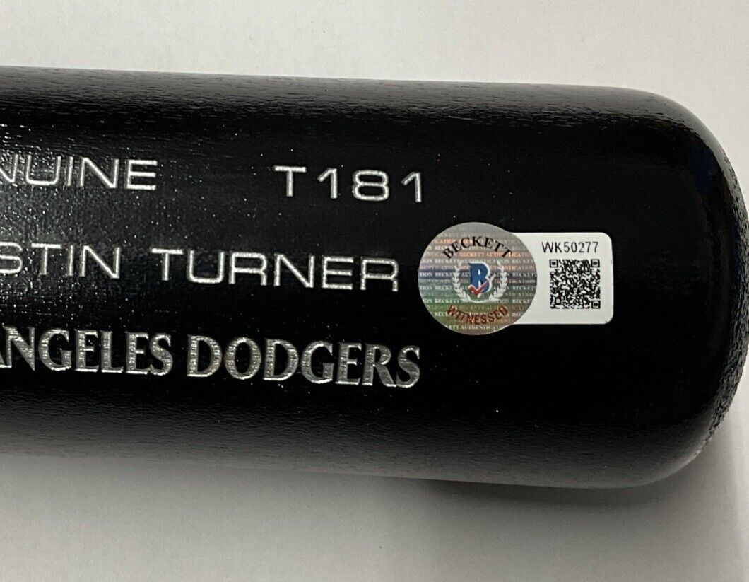 1/10 W JUSTIN TURNER DODGERS SIGNED LOUISVILLE SLUGGER BAT "2020 WS CHAMPS" BAS