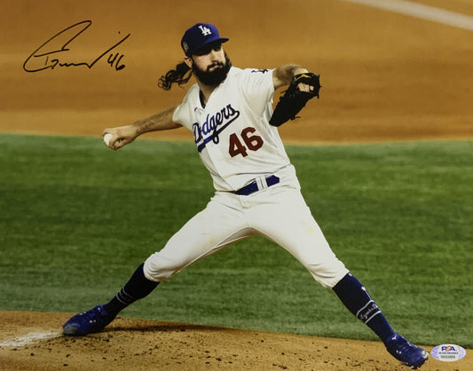 TONY GONSOLIN DODGERS SIGNED 2020 WORLD SERIES 11X14 PITCHING PHOTO PSA WITNESS