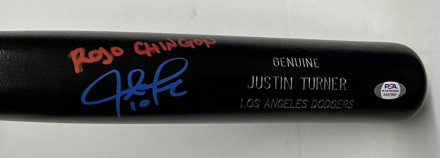 JUSTIN TURNER DODGERS SIGNED LOUISVILLE SLUGGER BAT "ROJO CHINGON" PSA 9A87960