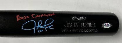 JUSTIN TURNER DODGERS SIGNED LOUISVILLE SLUGGER BAT "ROJO CHINGON" PSA 9A87950