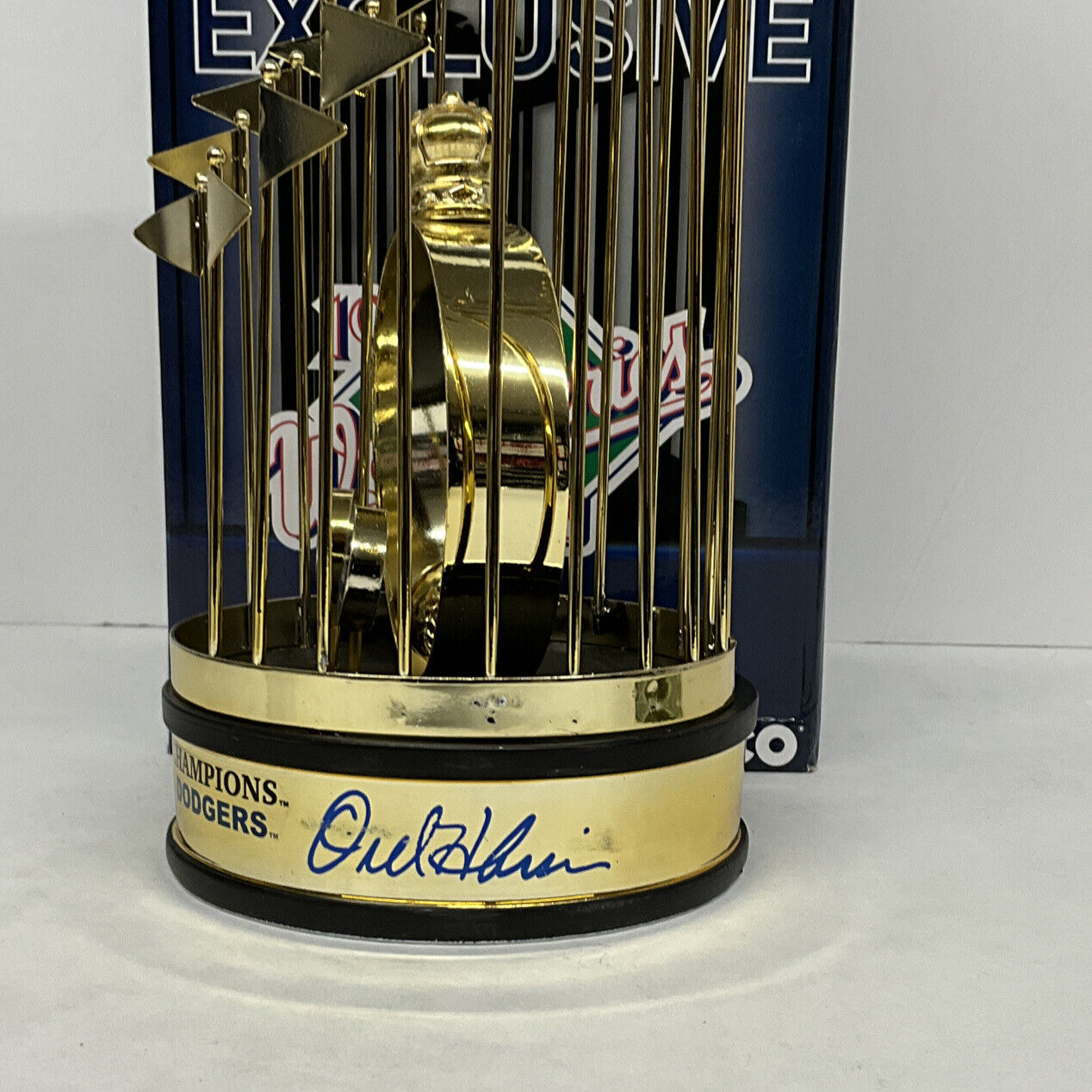 OREL HERSHISER KIRK GIBSON SIGNED DODGERS 12" 88 WORLD SERIES TROPHY PSA 9A20782