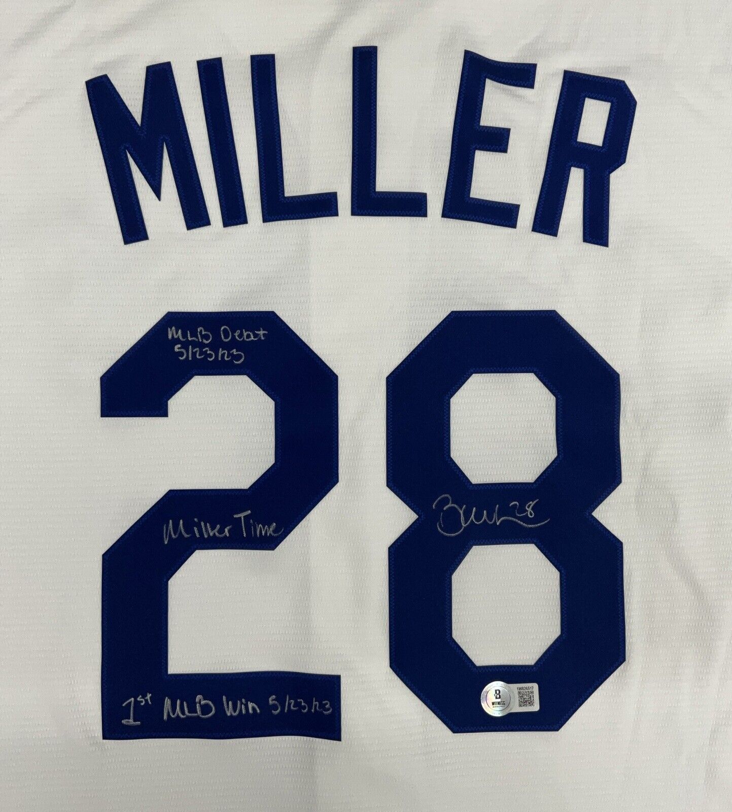 BOBBY MILLER SIGNED DODGERS JERSEY "MILLER TIME MLB DEBUT 1ST WIN " BAS 1W826517