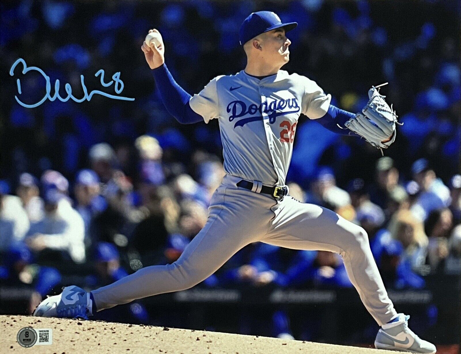 BOBBY MILLER DODGERS SIGNED 11x14 PITCHING VS CUBS PHOTO BECKETT WITNESS COA