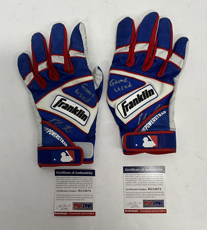 EDWIN RIOS DODGERS 2020 WS CHAMP SIGNED GAME USED BATTING GLOVES PSA RG14873/74