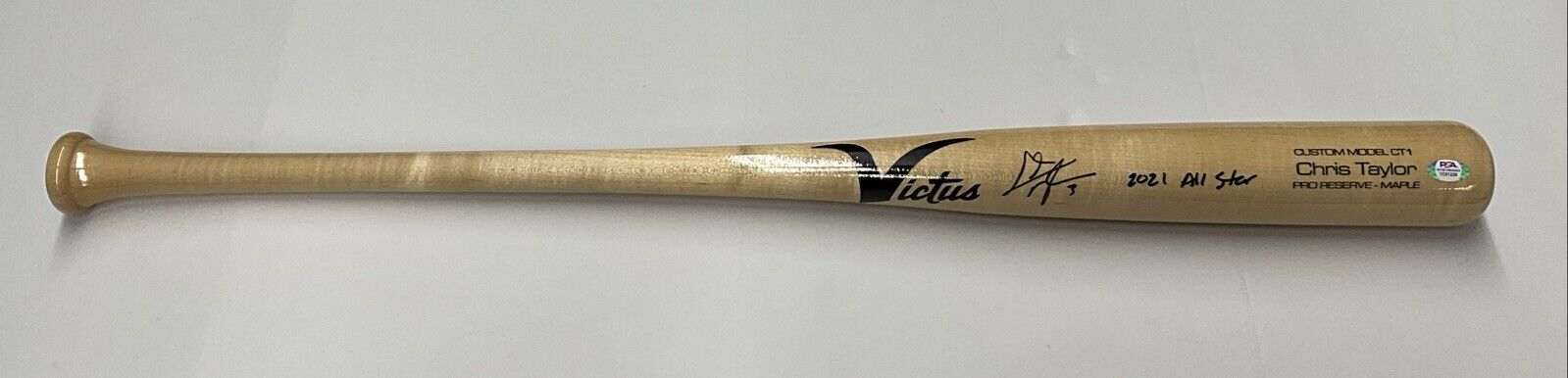 CHRIS TAYLOR DODGERS SIGNED VICTUS MODEL BLONDE BAT "2021 ALL STAR" PSA 1C01226