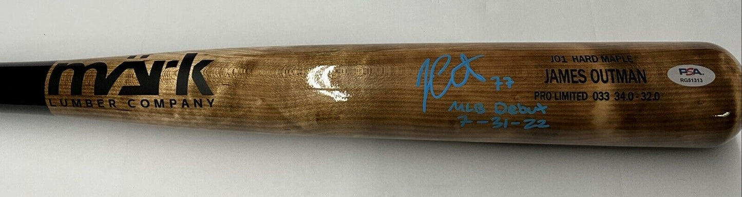 JAMES OUTMAN DODGERS SIGNED MARK LUMBER MODEL BAT "MLB DEBUT 7-31-22 PSA RG51313