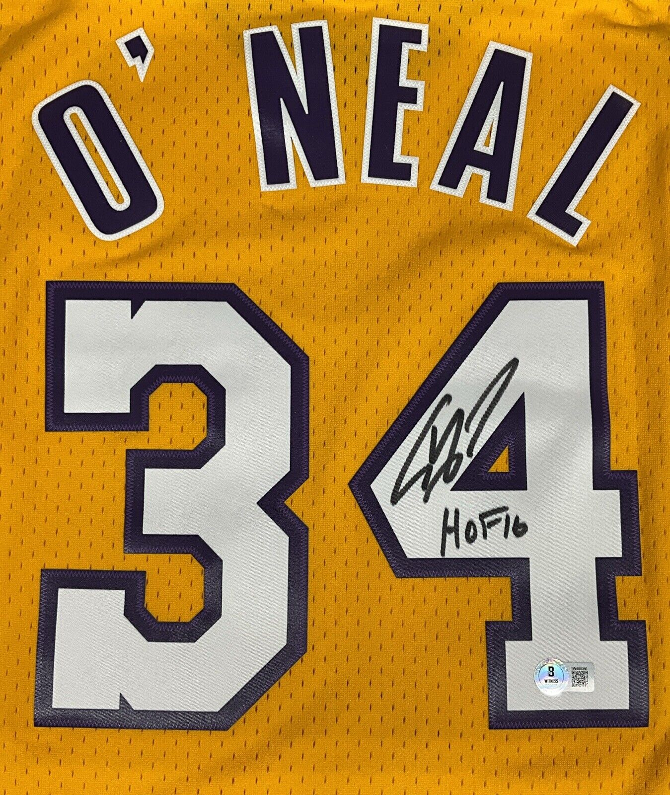 SHAQUILLE O'NEAL SIGNED LAKERS MITCHELL & NESS JERSEY "HOF 16" INSC BAS 1W489286