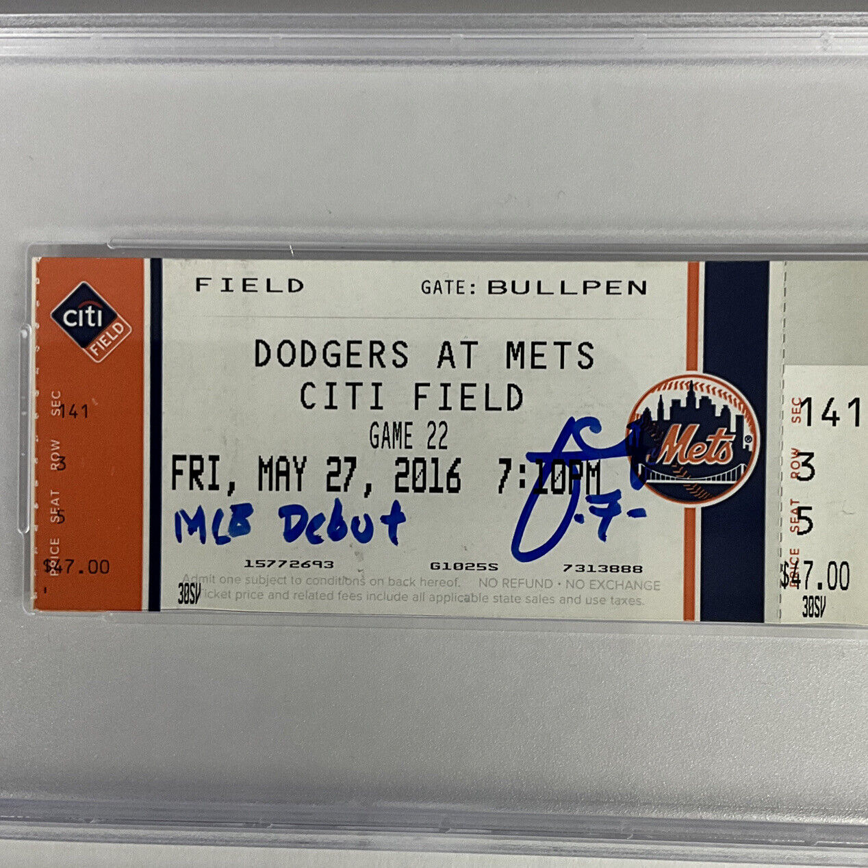 JULIO URIAS DODGERS SIGNED MLB DEBUT TICKET STUB PSA 84923846 GEM MT 10 AUTO