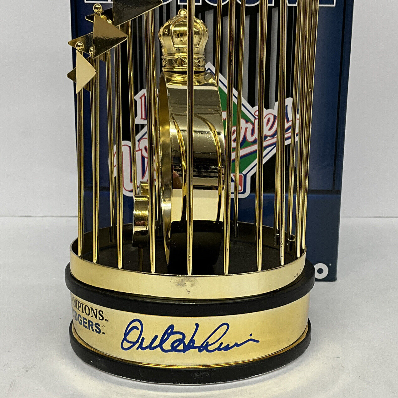 OREL HERSHISER KIRK GIBSON SIGNED DODGERS 12" 88 WORLD SERIES TROPHY PSA 9A20774