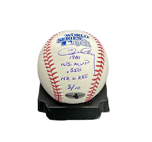 3/10 RON CEY DODGERS SIGNED 1981 WORLD SERIES BASEBALL WS MVP WITH STATS PSA ITP